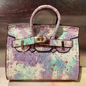 🐍👜 Handmade Genuine Leather Mini Pastel Snakeskin Birkin Textured Tote Bag Charm